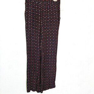 Bobeau Print Wide Leg Pull-on Pants in Navy Peach Tile Print Size Small